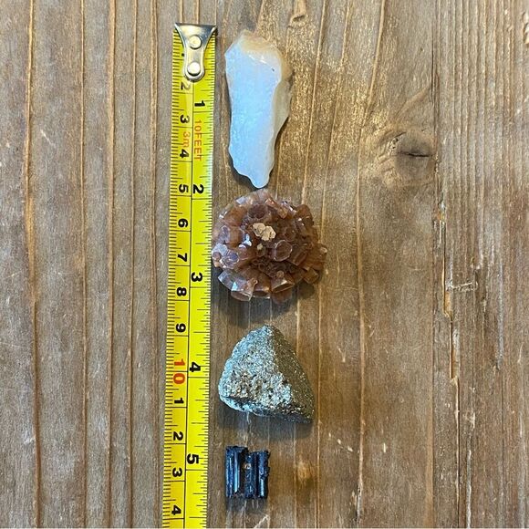 Crystals - Set of 4 Aragonite Cluster Citrine Iron Pyrite Tourmaline - Picture 7 of 9